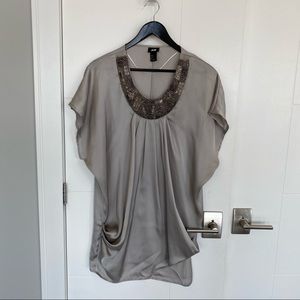 H&M Silver Silky Tunic with Intricate Beading